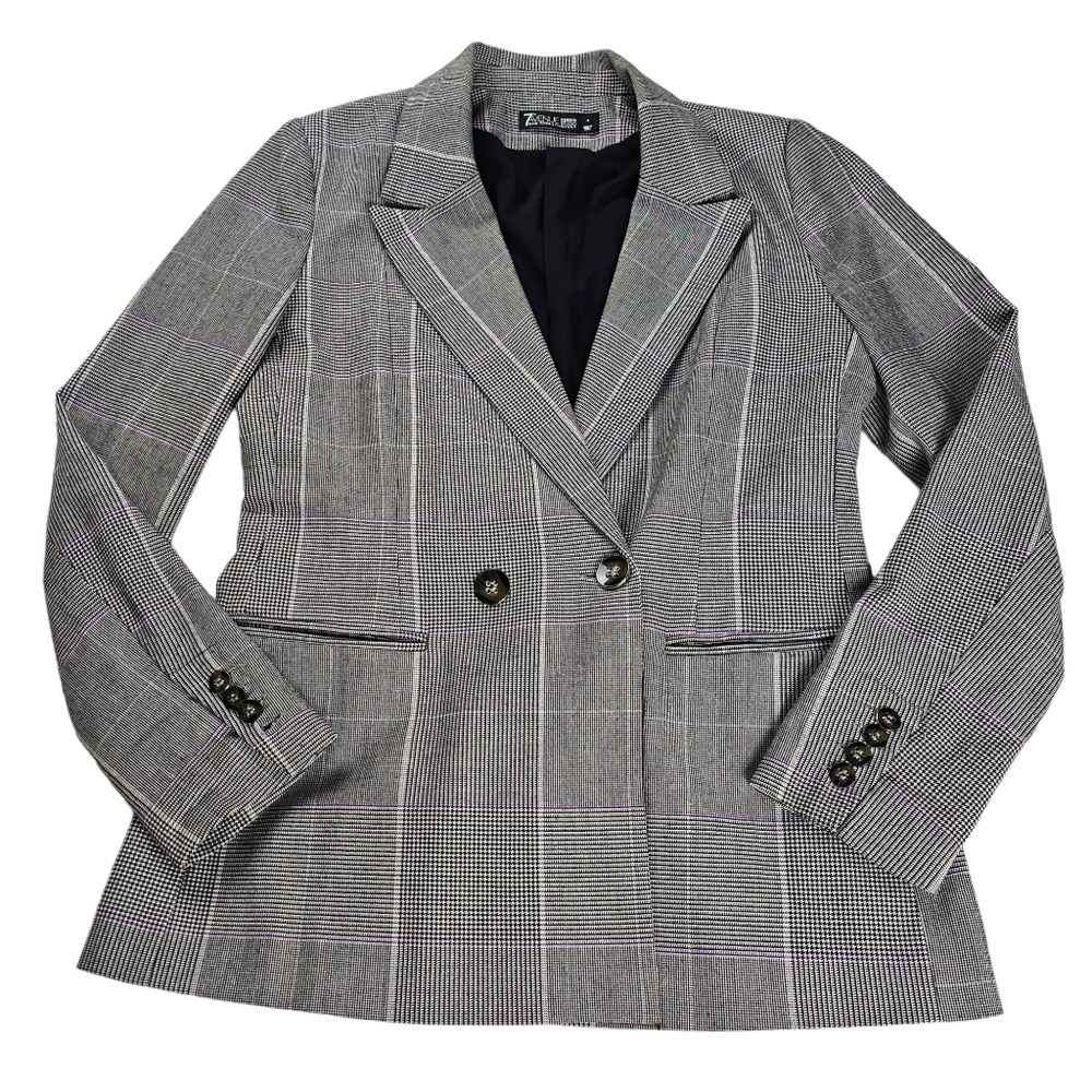 7th Avenue Design New York and Company Plaid Black White Blazer Women's Size 4 - Picture 6 of 16